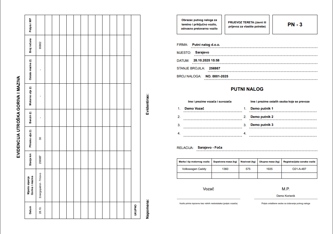Printanje Putnih Naloga